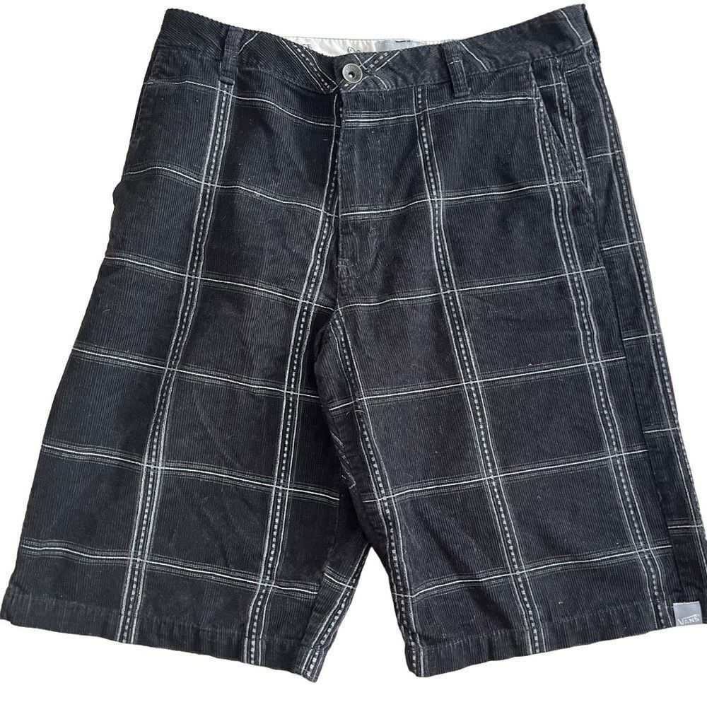 Vans black plaid corduroy shorts size 30.